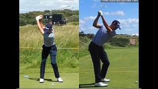 Justin Thomas golf swing  Long Iron faceon amp downtheline July 2017 [upl. by Akienat]